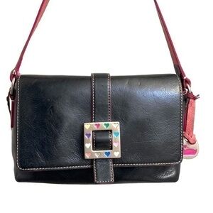Dooney and Bourke black leather small shoulder bag with hearts